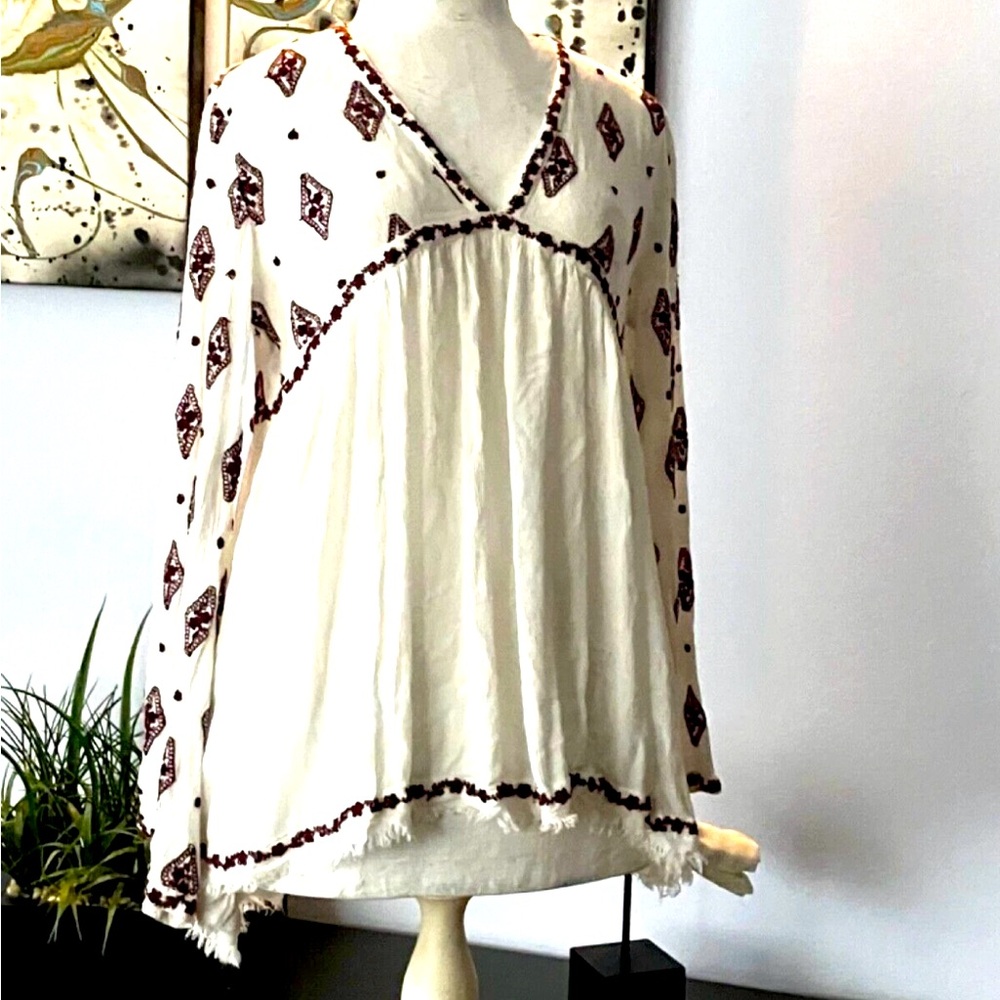Free People Crinkled Cream Blouse